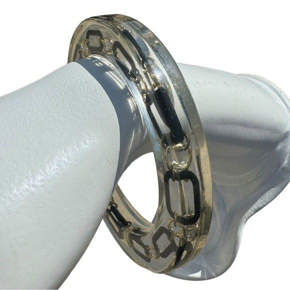 Vintage 80s Punk Acrylic Bracelet Inlay Black Chain Links - Picture 4 of 6